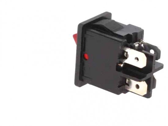 Switch rocker snap-in on/off rectangular red DPST 4A/250V IP40